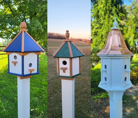 copper roof birdhouses, unique birdhouses, amish handmade, bird lovers, copper roof, patina roof, patina roof