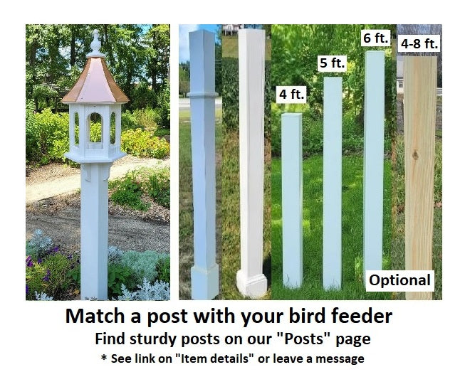 Bird Feeder Patina Copper Roof, Large, 8 Sided Octagon, Premium Feeding Tube, Roof Options - Patina Roof