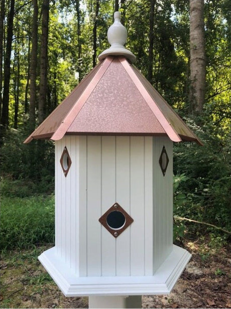 Bird House - 6 Nesting Compartments - Handmade - Large - Metal Predator Guards - Weather Resistant - Pole Not Included - Birdhouse Outdoor