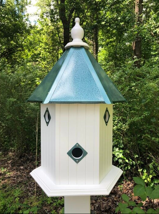 Bird House - 6 Nesting Compartments - Handmade - Large - Metal Predator Guards - Weather Resistant - Pole Not Included - Birdhouse Outdoor