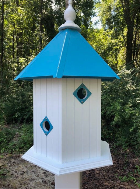 Bird House - 6 Nesting Compartments - Handmade - Large - Metal Predator Guards - Weather Resistant - Pole Not Included - Birdhouse Outdoor