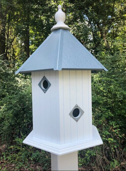 Bird House - 6 Nesting Compartments - Handmade - Large - Metal Predator Guards - Weather Resistant - Pole Not Included - Birdhouse Outdoor