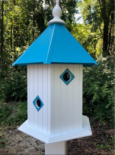 Bird House - 6 Nesting Compartments - Handmade - Large - Metal Predator Guards - Weather Resistant - Pole Not Included - Birdhouse Outdoor