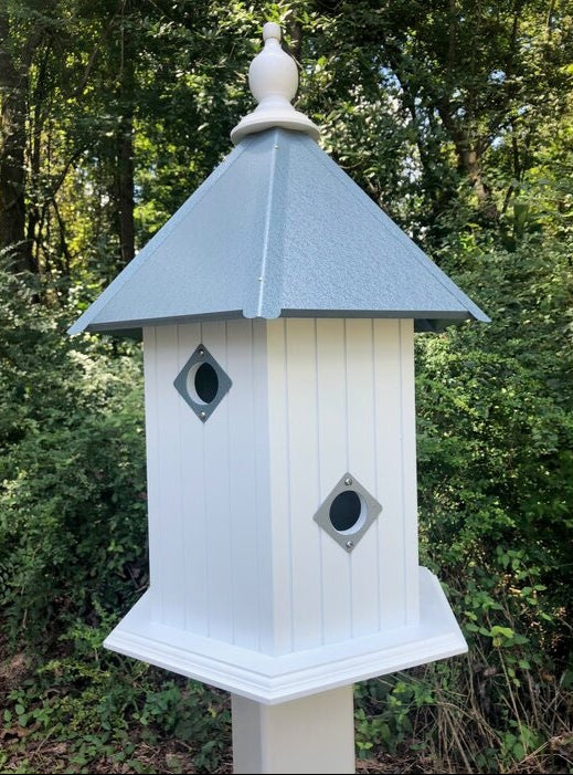 Bird House - 6 Nesting Compartments - Handmade - Large - Metal Predator Guards - Weather Resistant - Pole Not Included - Birdhouse Outdoor