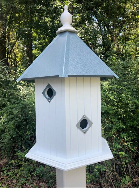 Bird House - 6 Nesting Compartments - Handmade - Large - Metal Predator Guards - Weather Resistant - Pole Not Included - Birdhouse Outdoor
