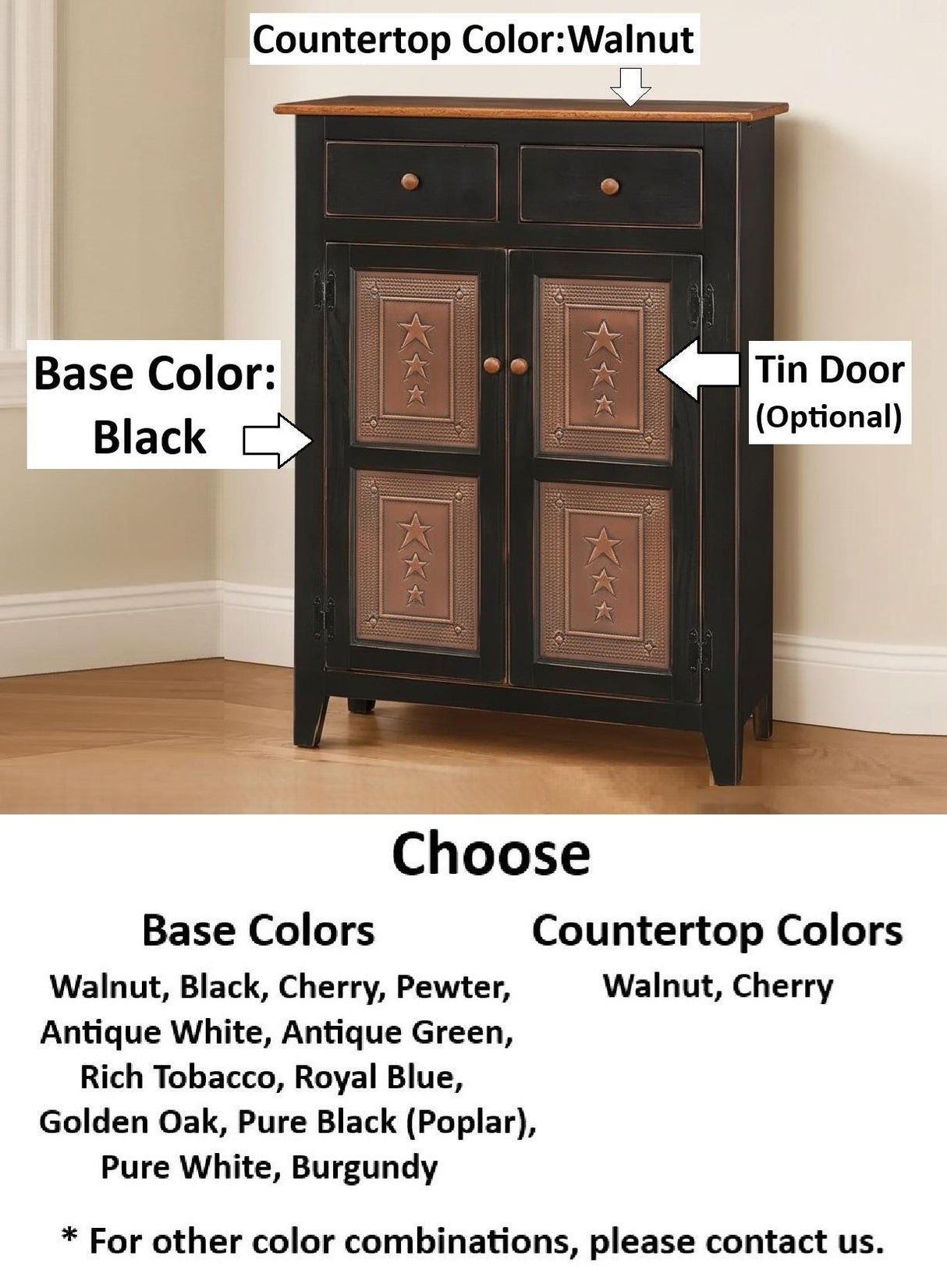 Amish Handmade Cabinet with Two Drawers, Farmhouse Furniture Wooden Hall Cabinet 2 Door Cabinet Primitive Cabinet Buffet Cabinet Home Decor