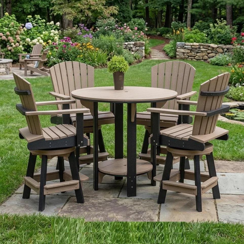 Amish Handmade Patio Set - 4 Swivel Chairs and Pub Table - Adirondack - Backyard - Outdoor Dining Table Set - Patio Chair Set -Furniture Set