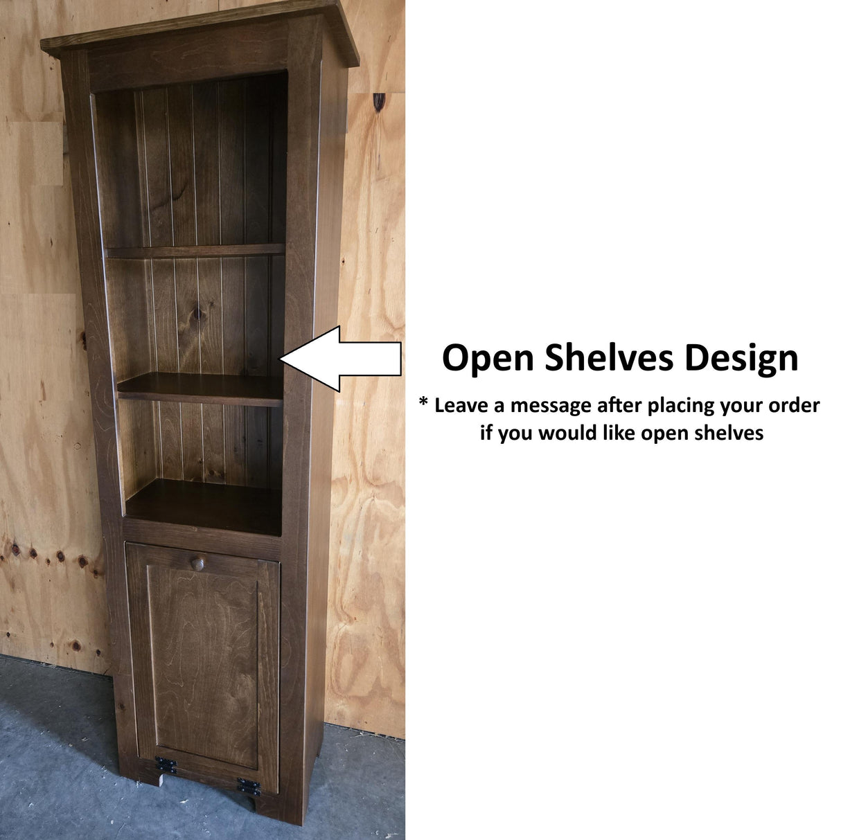 Amish Handmade Pine Cabinet: Farmhouse Kitchen Cupboard with Trash Bin
