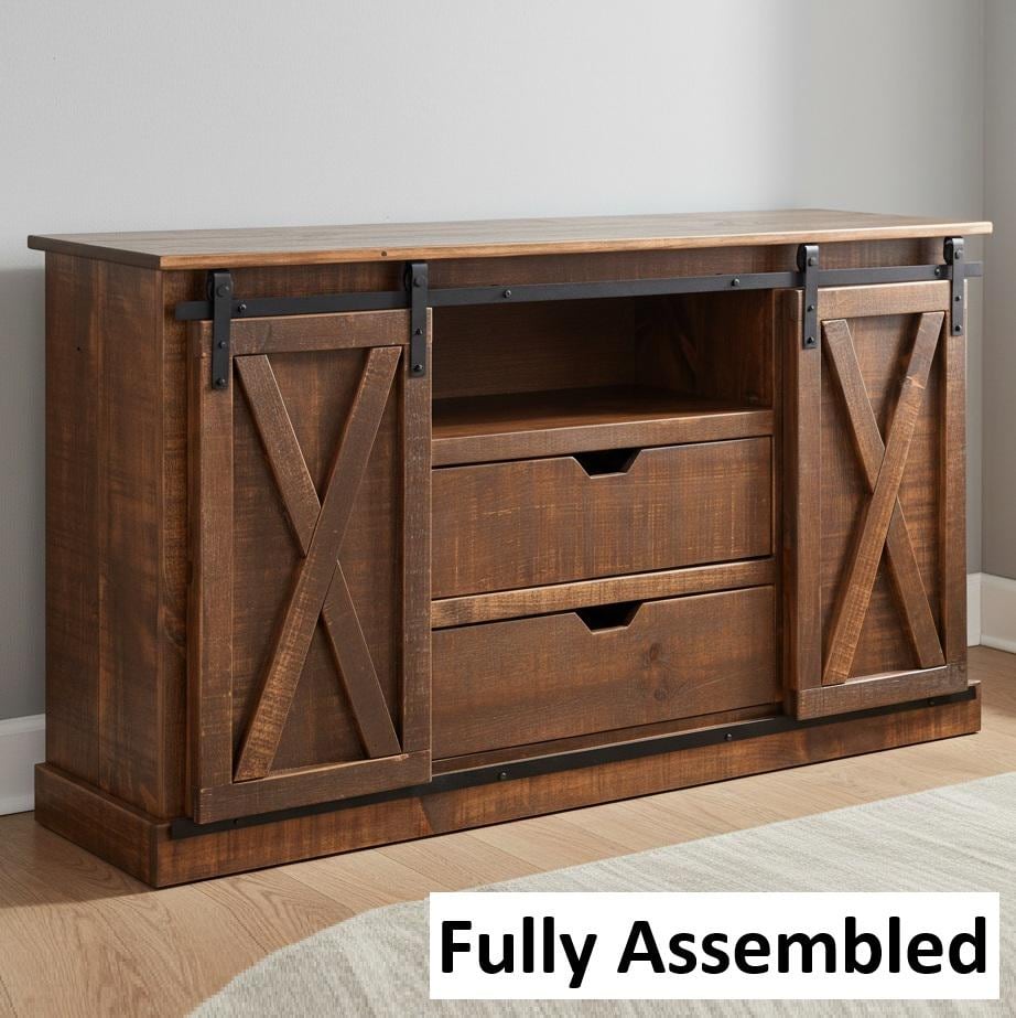 Amish Handmade TV Stand - 2 Door Cabinet - Primitive - Barnhouse TV Cabinet - Multipurpose Cabinet - Rustic Sliding Doors TV Console Drawers