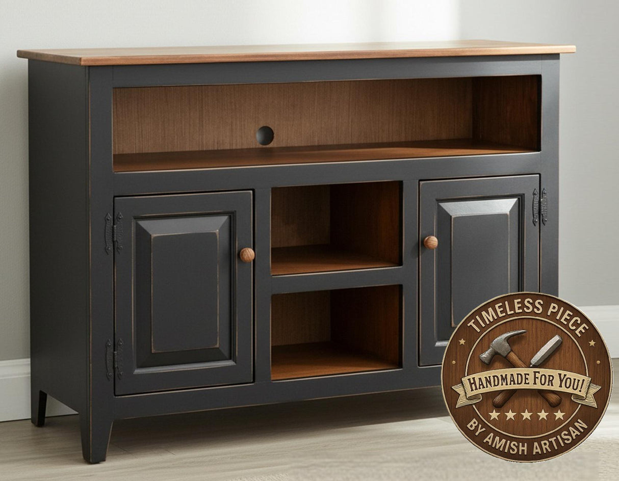 Amish Handmade TV Stand - 2 Door Cabinet - Primitive - Storage - TV Cabinet - Home - Multipurpose Cabinet - Rustic - Open Shelf TV Console