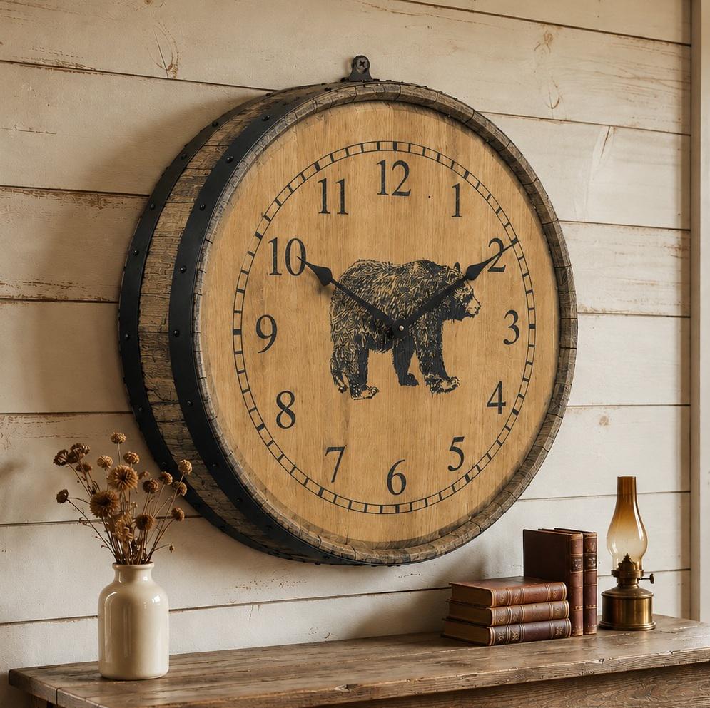 Amish Handmade Whiskey Barrel Clock - Rustic Clocks - Large Wall Clock - Primitive - Unique Clocks - Wood Clock - Display - Vintage Clocks