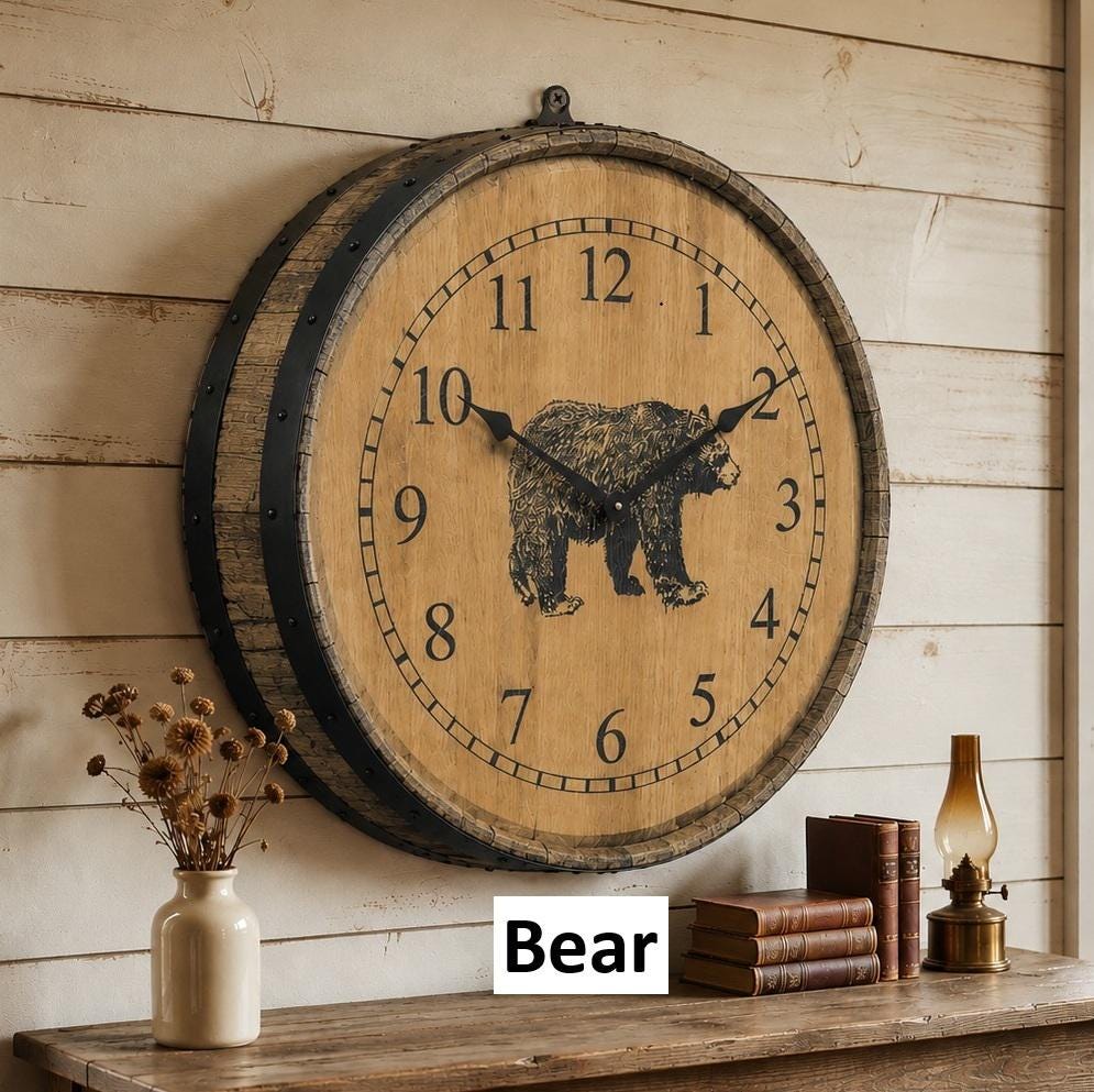 Amish Handmade Whiskey Barrel Clock - Rustic Clocks - Large Wall Clock - Primitive - Unique Clocks - Wood Clock - Display - Vintage Clocks