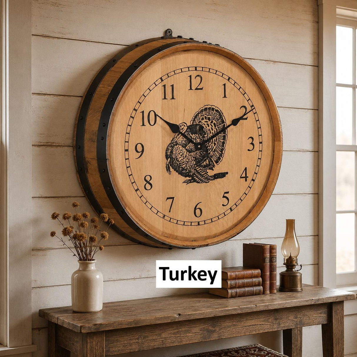 Amish Handmade Whiskey Barrel Clock - Rustic Clocks - Large Wall Clock - Primitive - Unique Clocks - Wood Clock - Display - Vintage Clocks