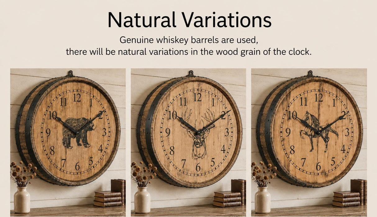 Amish Handmade Whiskey Barrel Clock - Rustic Clocks - Large Wall Clock - Primitive - Unique Clocks - Wood Clock - Display - Vintage Clocks