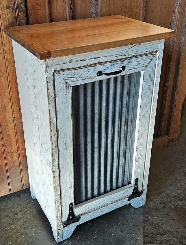 Wood Trash Bin, Tiltout Trash Can Cabinet Amish Handmade, Wood Storage Recycling Bin