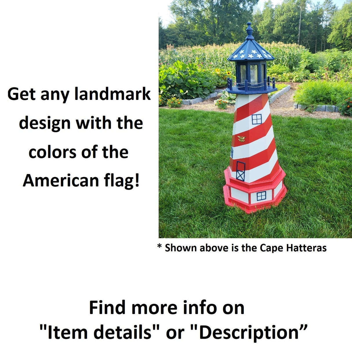 Bodie Island Solar Lighthouse - Garden Decor - Handcrafted - Amish Made - Landmark Replica