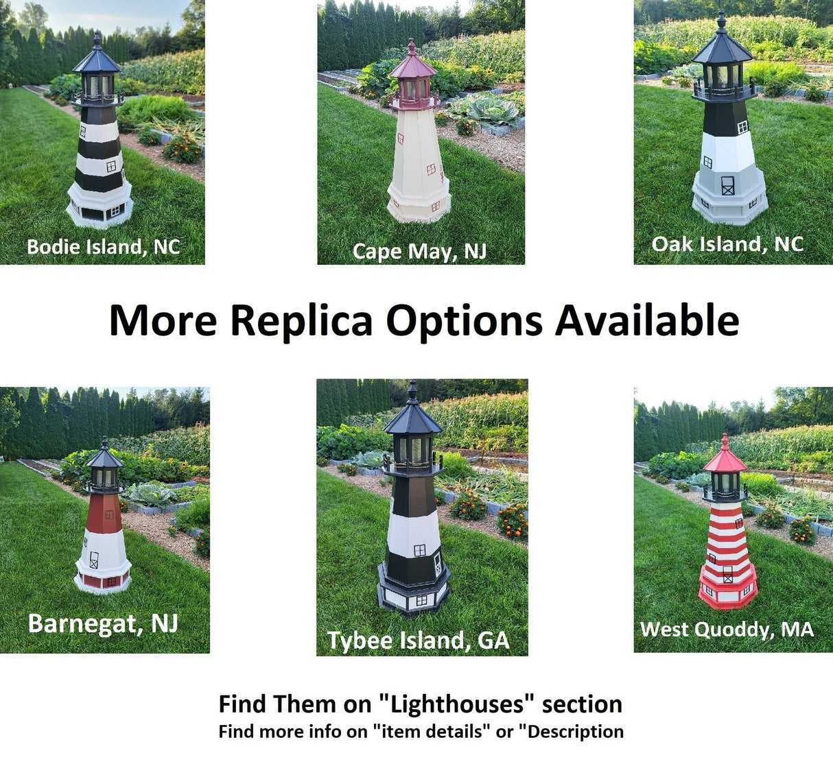 Bodie Island Solar Lighthouse - Garden Decor - Handcrafted - Amish Made - Landmark Replica