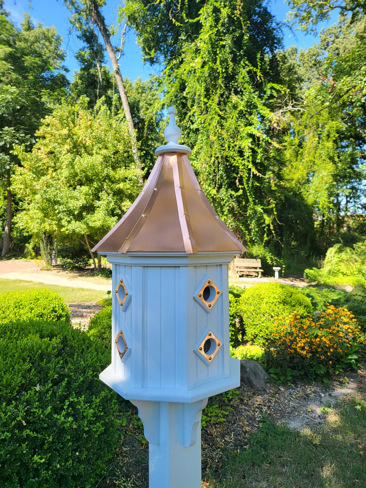 Birdhouse With Copper Roof Handmade, Octagon Shape, Extra Large With 8 Nesting Compartments, Weather Resistant Birdhouse Outdoor - Copper Roof