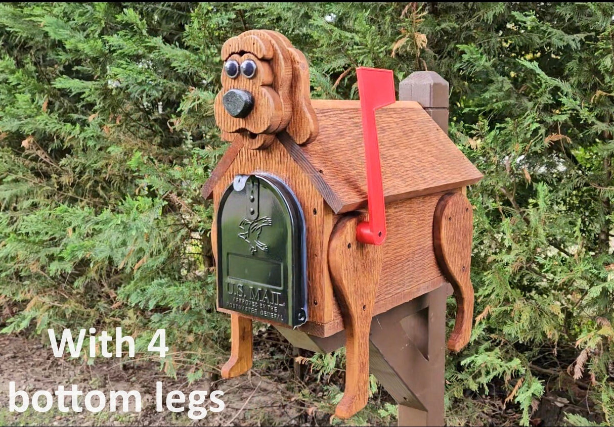 Dog Mailbox Amish Handmade, Wooden With Metal Box Insert USPS Approved - Made With Yellow Pine Rougher Head - Unique Mailboxes