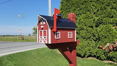 Dutch Barn Mailbox Amish Handmade Wooden - Color Options - Barn Mailboxes Wood