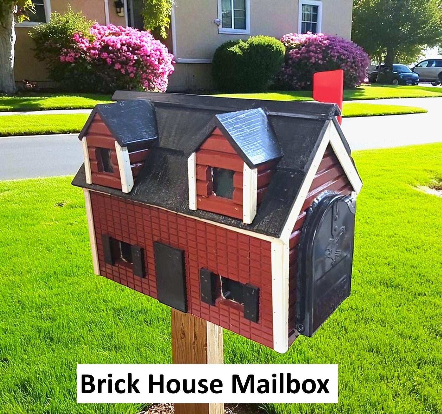 Amish Handmade Brick Design Wooden Mailbox: Rustic Farmhouse Style