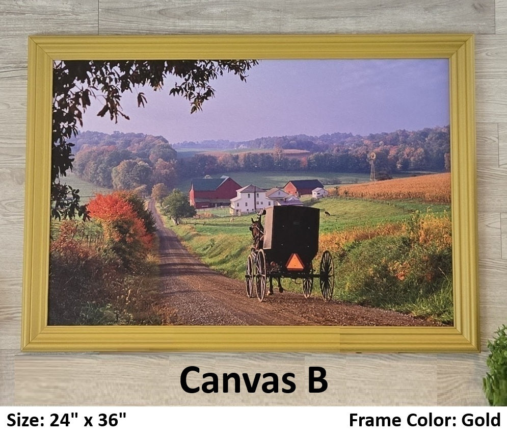 Canvas - Picture Frame - Wall Art - Wooden Frame - Framed Antique Print - Amish Handmade - Farmhouse Decor - Housewarming Gift -Choose Color