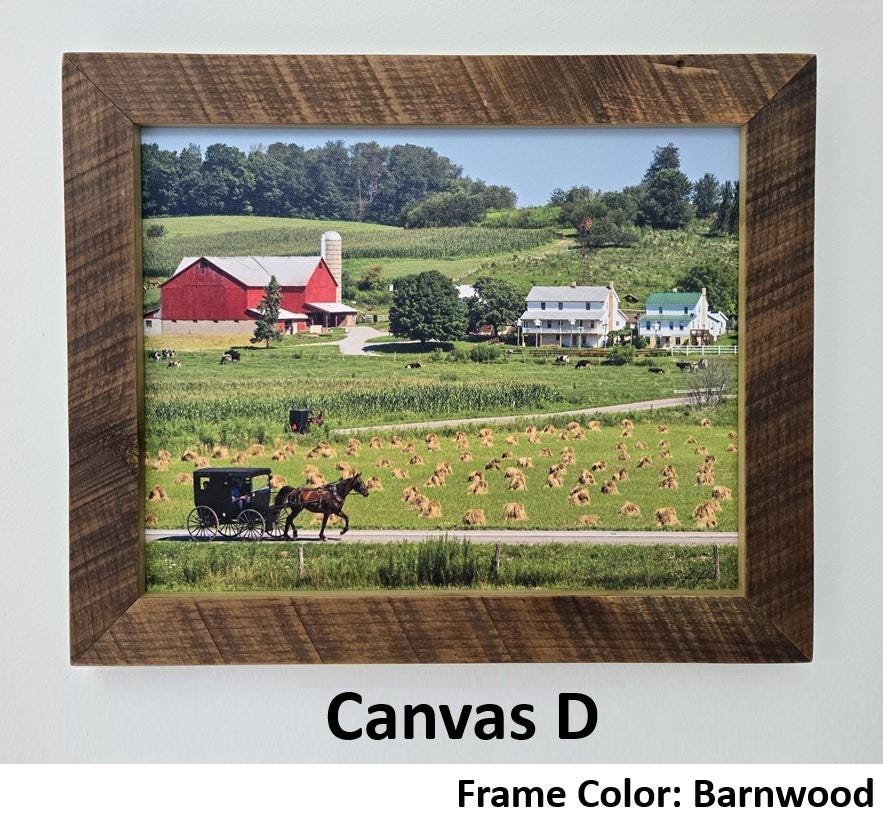 Canvas - Picture Frame - Wall Art - Wooden Frame - Framed Antique Print - Amish Handmade - Farmhouse Decor - Housewarming Gift -Choose Color