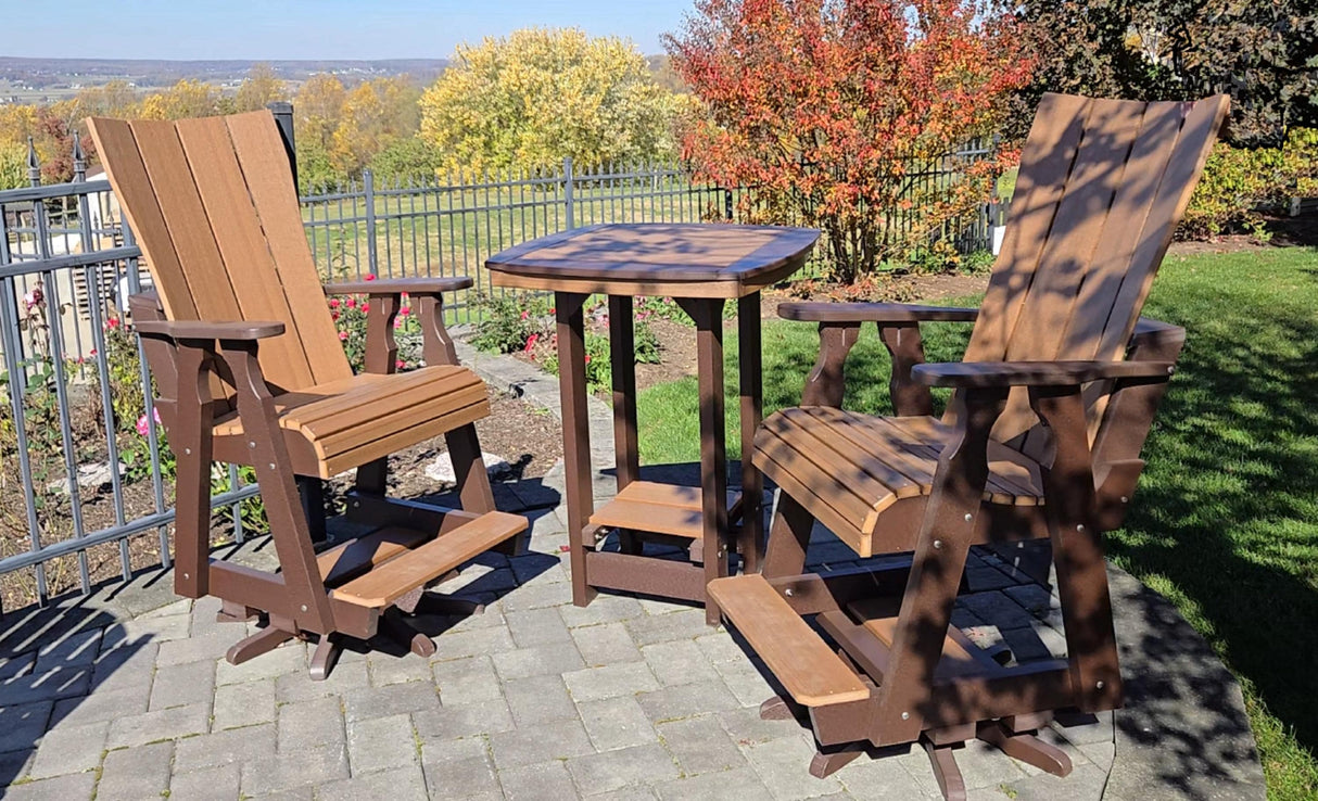 Amish Handmade Patio Set - 2 Swivel Chairs and Table - Adirondack - Pub Chairs - Outdoor Dining Table Set - Amish Chair Set - Furniture Set