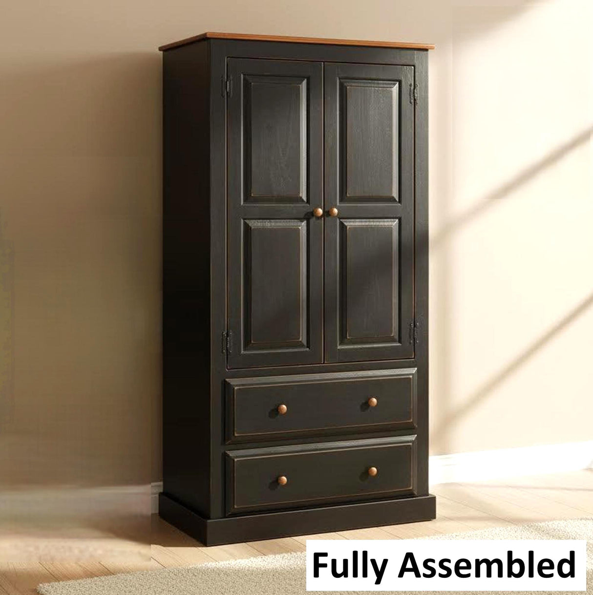 Amish Handmade Wardrobe Cabinet - Large Cabinet with Hanging Rod - Multipurpose Cabinet - With Drawers - Rustic Farmhouse Storage Home Decor