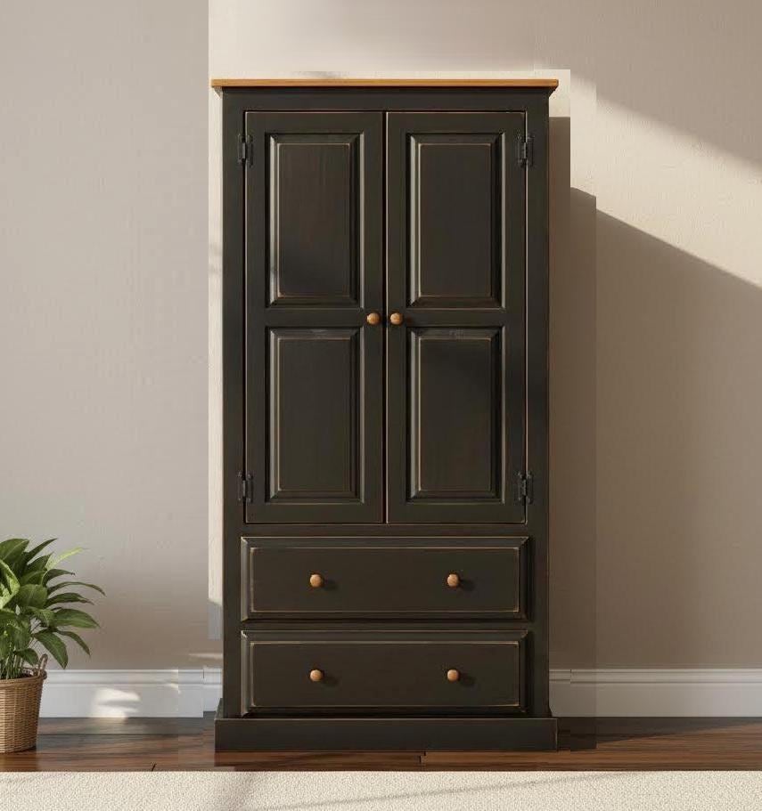 Amish Handmade Wardrobe Cabinet - Large Cabinet with Hanging Rod - Multipurpose Cabinet - With Drawers - Rustic Farmhouse Storage Home Decor
