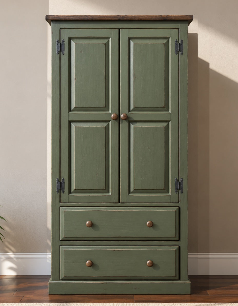 Amish Handmade Wardrobe Cabinet - Large Cabinet with Hanging Rod - Multipurpose Cabinet - With Drawers - Rustic Farmhouse Storage Home Decor
