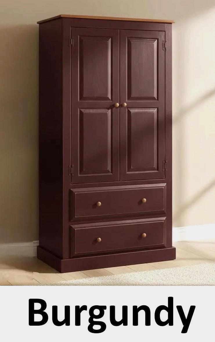 Amish Handmade Wardrobe Cabinet - Large Cabinet with Hanging Rod - Multipurpose Cabinet - With Drawers - Rustic Farmhouse Storage Home Decor