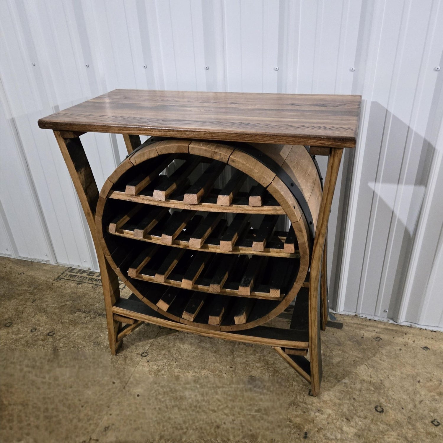 Whiskey Barrel Wine Rack - Amish Handmade - Liquor Cabinet - Furniture - Wooden Bottle Holder - Barrel - Wine Barrel - Whiskey Odor - Rustic