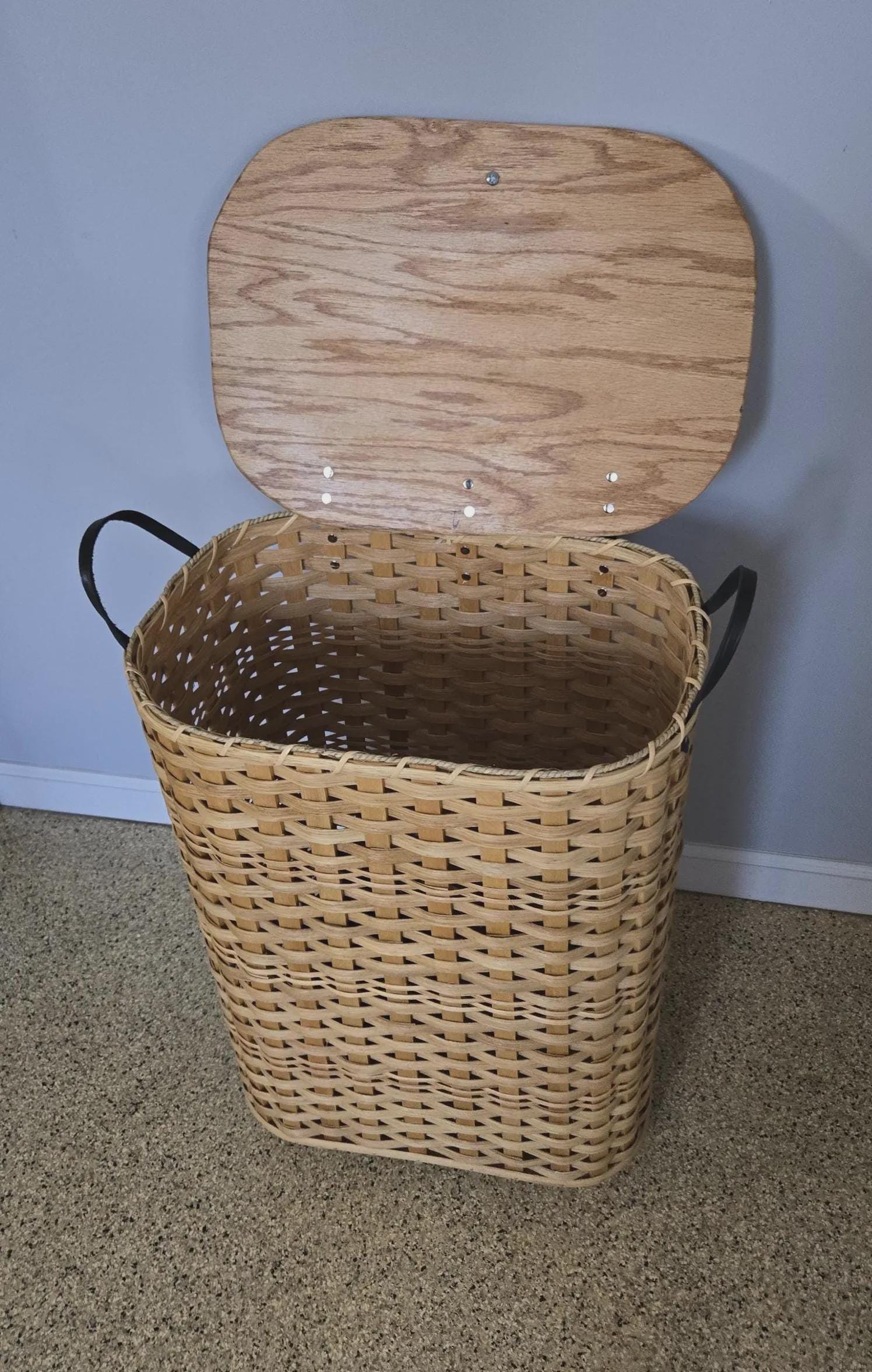 Amish Handmade Hamper - Handwoven - Storage - Basket w/ Handles - Laundry Basket - Vintage - Basket w/ Lid - Farmhouse - Wood Basket