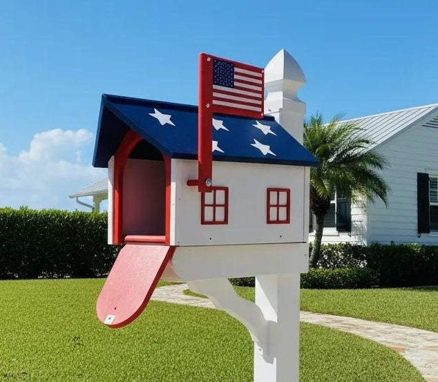 Amish Handmade Mailbox Independence Day Special! 250th Anniversary Mailbox with Post Barn Style Mailbox Poly American Flag Mailbox Primitive
