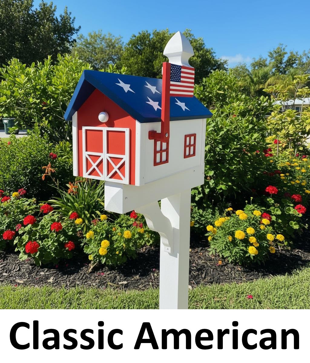 Amish Handmade Mailbox Independence Day Special! 250th Anniversary Mailbox with Post Barn Style Mailbox Poly American Flag Mailbox Primitive