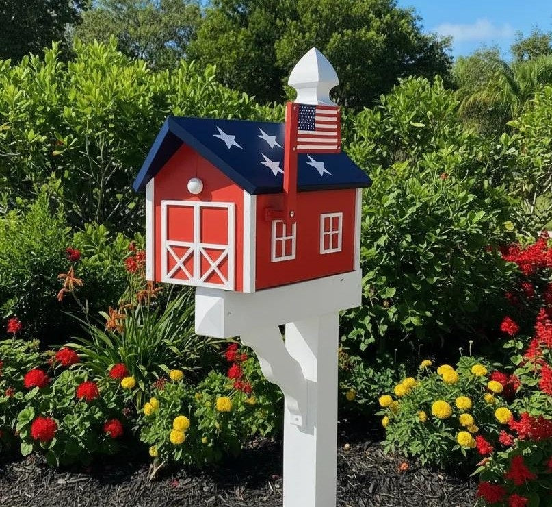Amish Handmade Mailbox Independence Day Special! 250th Anniversary Mailbox with Post Barn Style Mailbox Poly American Flag Mailbox Primitive