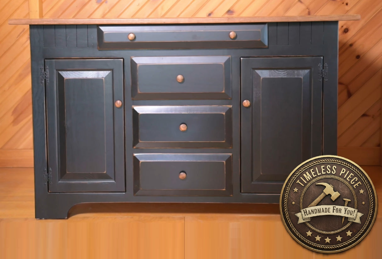 Kitchen Island - Amish Handmade - Multipurpose Cabinet - Primitive - Storage - Kitchen Cabinet - Rustic- Case Goods - Home - Fully Assembled