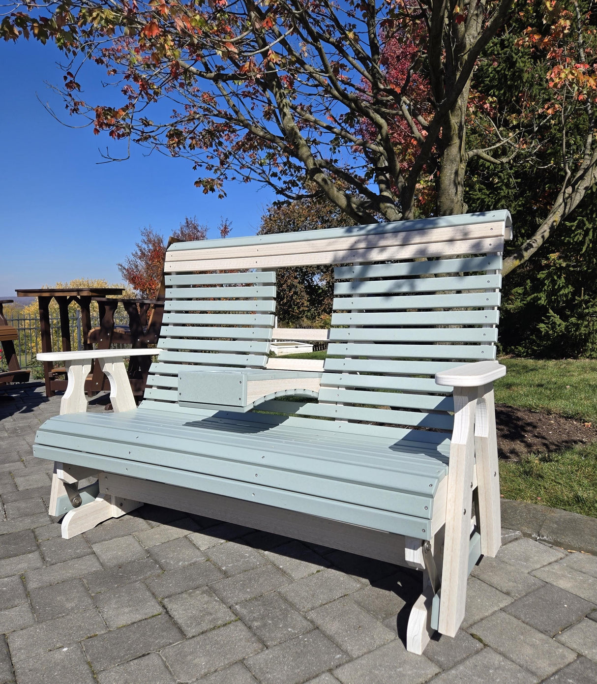 Amish Handmade Console Glider- Patio Bench Stand - Large - Upholstered - Outdoor Furniture - Cupholder - Swing Seats - Comfort - Backyard