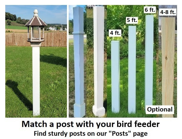 Poly Lumber Bird Feeder Amish Handmade Weather Resistant - Bird Lovers - Premium Feeding Tube -Post Mounted / Hanging Bird Feeders Outdoors