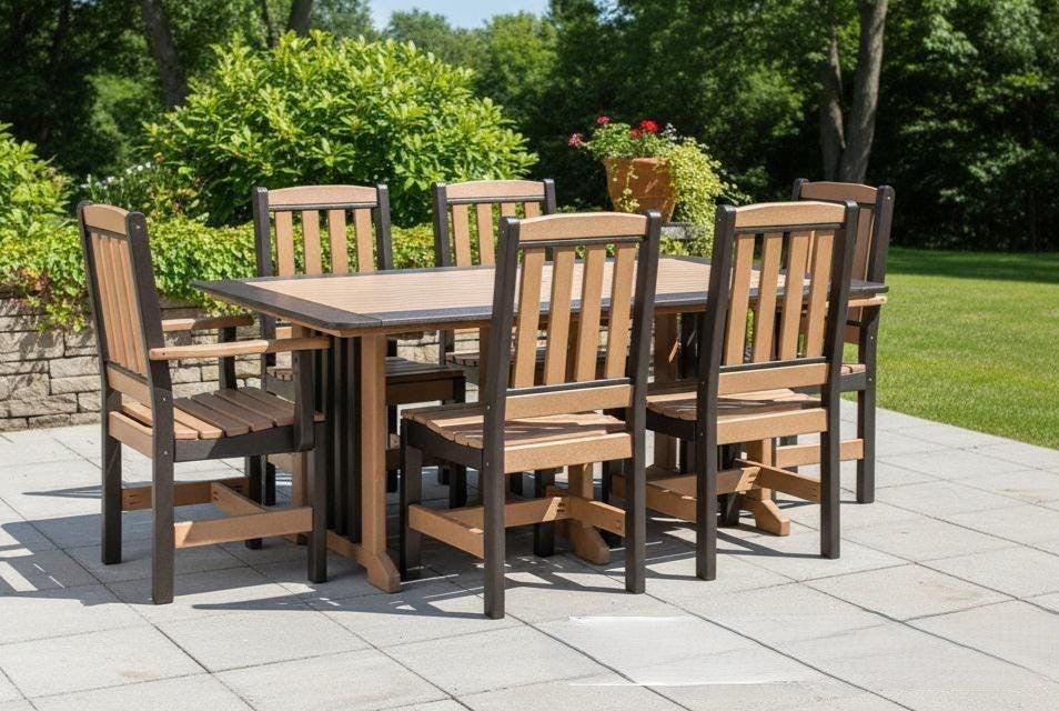 Amish Handmade Outdoor Dining Table Set - Patio Set - Chairs and Table - Adirondack - Backyard - Patio Chair Set - Furniture Set - Outdoor - Outdoor Furniture