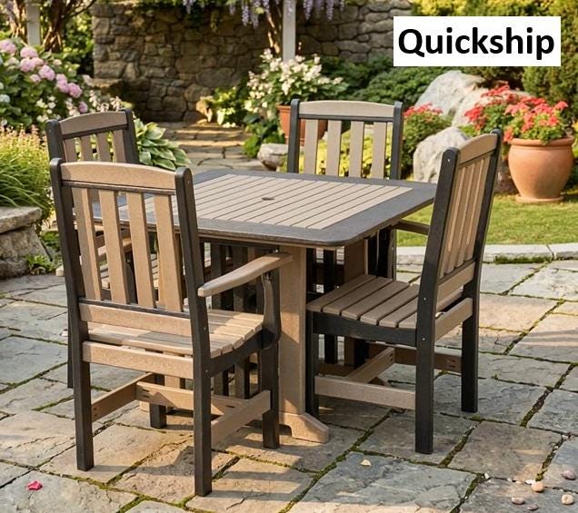 Amish Handmade Outdoor Dining Table Set - Patio Set - Chairs and Table - Adirondack - Backyard - Patio Chair Set - Furniture Set - Outdoor