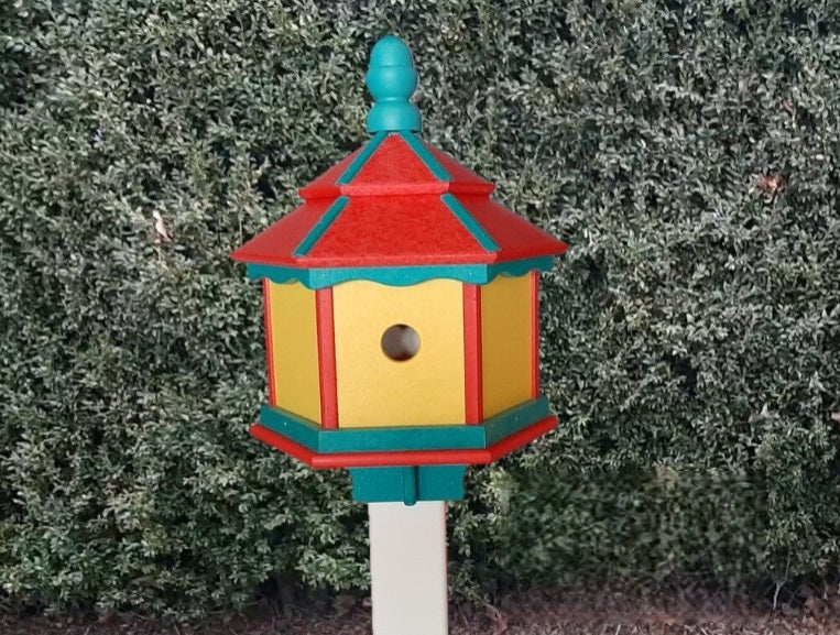 poly birdhouse, gazebo, weather-resistant, nesting compartments, three holes, bird lovers, nest, bird house
