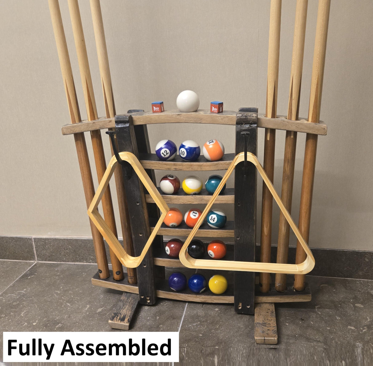 Cue Rack - Billiards - Amish Handmade - Pool Cue Table - Whiskey Barrel - Pool Lovers - Display -Vintage - Stave - Pool - Organizer - Unique
