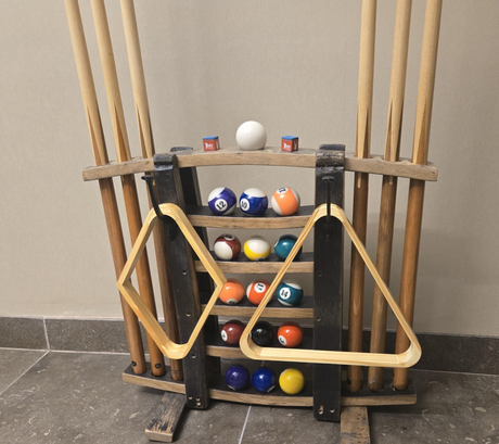 Cue Rack - Billiards - Amish Handmade - Pool Cue Table - Whiskey Barrel - Pool Lovers - Display -Vintage - Stave - Pool - Organizer - Unique