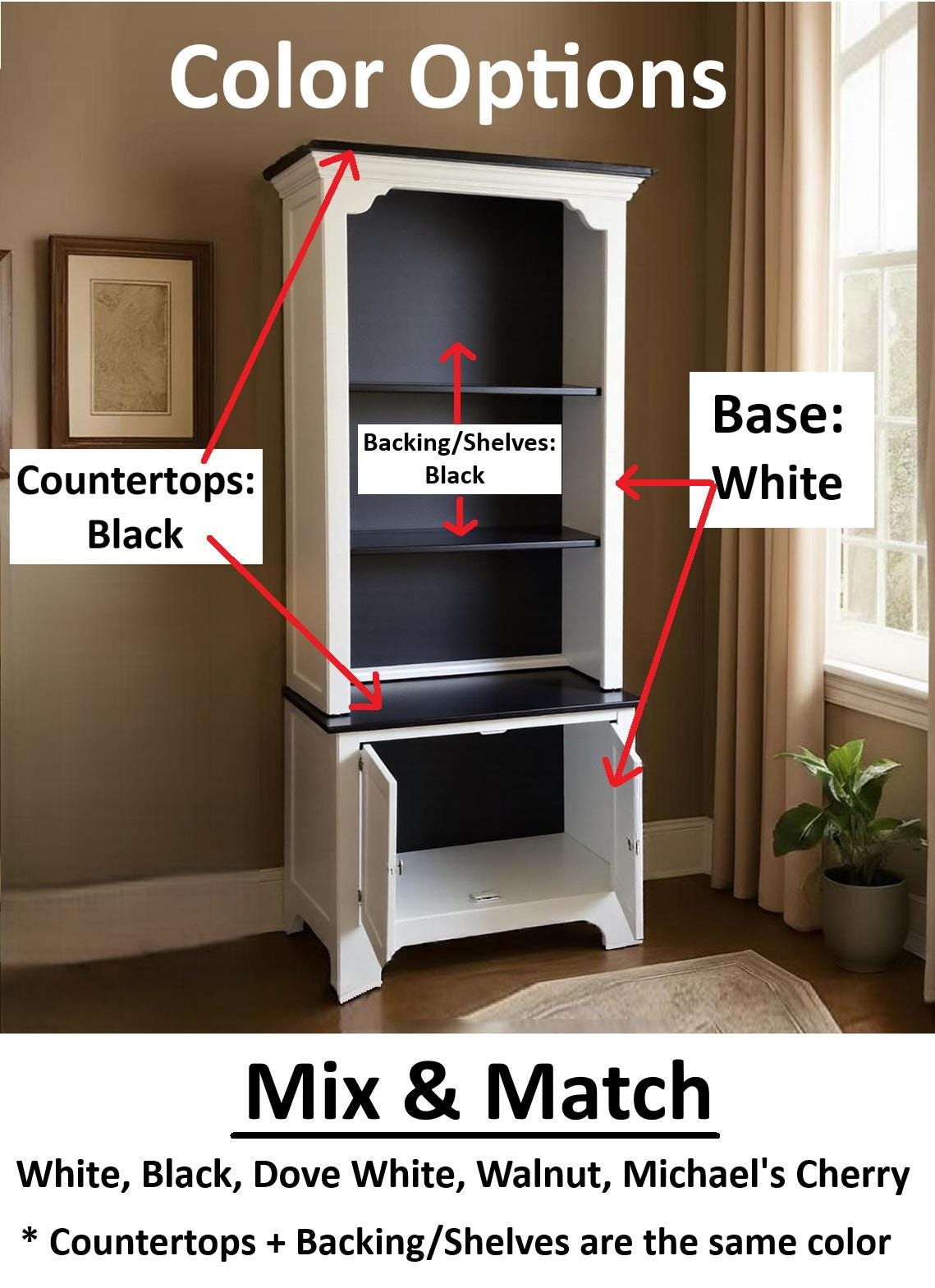 Amish Handmade Farmhouse Cabinet: Poplar Wood Bookcase, Organizer