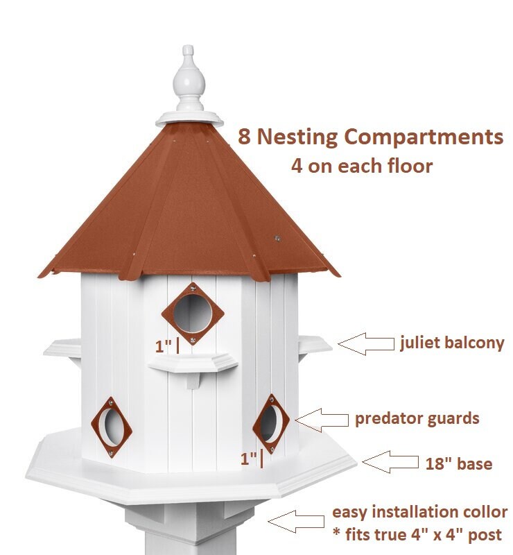 Purple Martin - Bird House - 8 Nesting Compartments - Handmade - Castle Design - X- Large - Weather Resistant - Birdhouse Outdoor