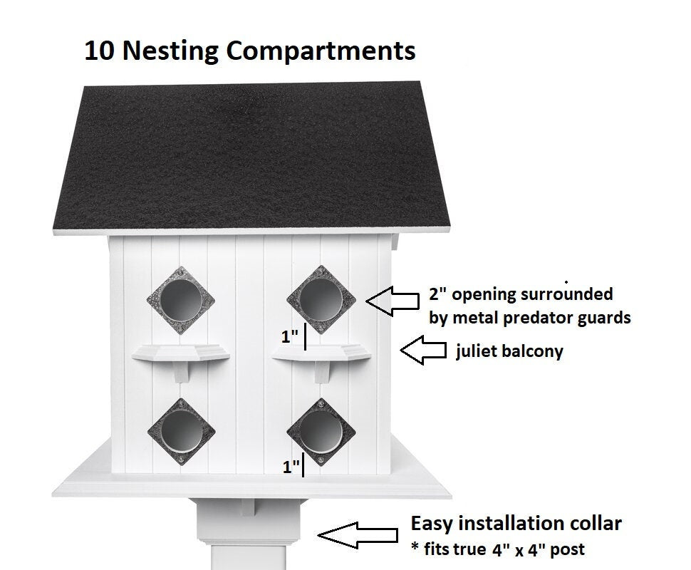 Purple Martin - Bird House - 10 Nesting Compartments - Handmade - Mansion Design - X-Large - Weather Resistant - Birdhouse Outdoor