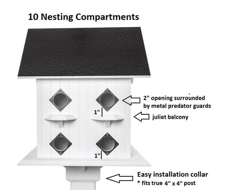 Purple Martin - Bird House - 10 Nesting Compartments - Handmade - Mansion Design - X-Large - Weather Resistant - Birdhouse Outdoor