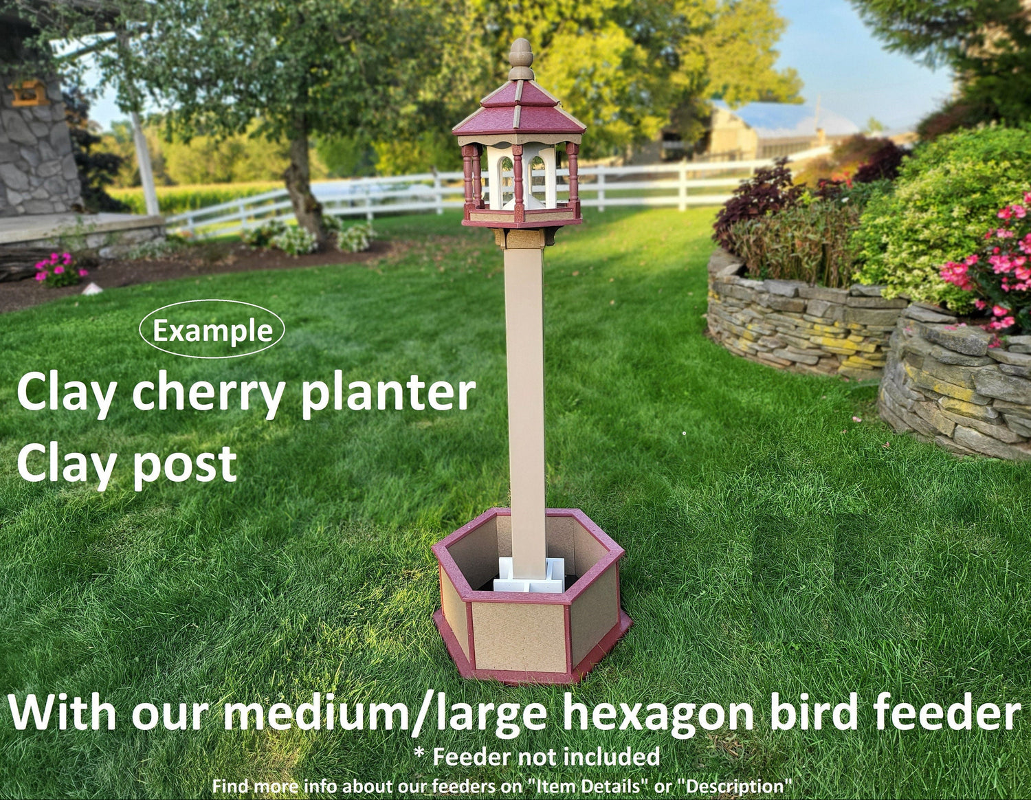 Bird House Planter - Bird Feeder Planter - Clay - Set of Planter & Post - Choose Planter Colors to Match Your House/Feeder